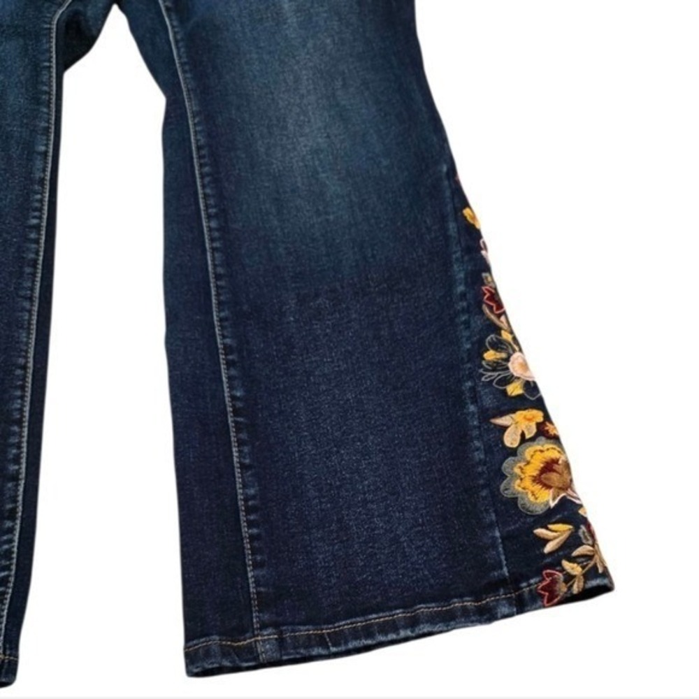 Blue Savvy High Rise Flare Wide Leg Embroidered Western Stretch Jeans Plus Size - Picture 10 of 16